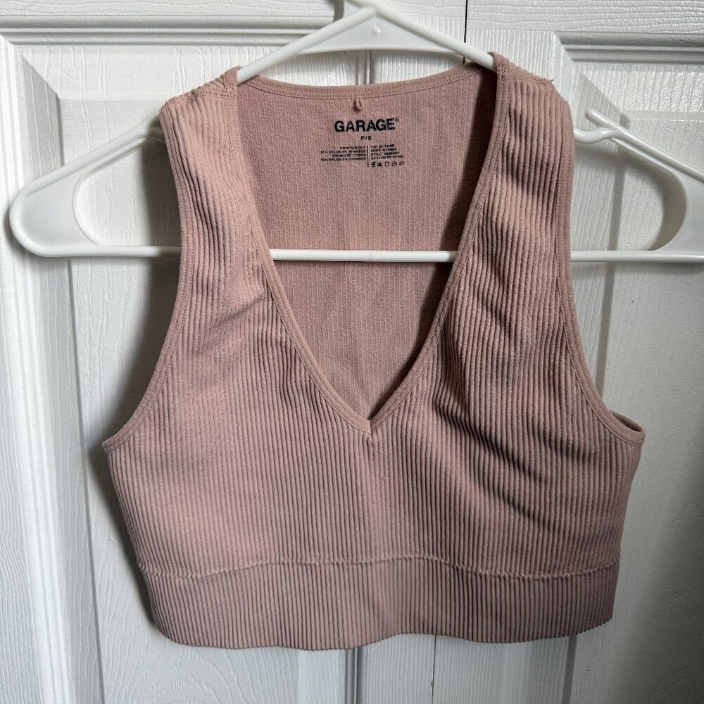Garage Dusty Rose Color Ribbed Bralette Crop Top - Size S